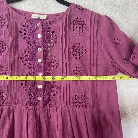 Sundance Chantae Eyelet Dress Pintuck Long Sleeve Buttons Womens XS Pink NWT - Picture 8 of 11